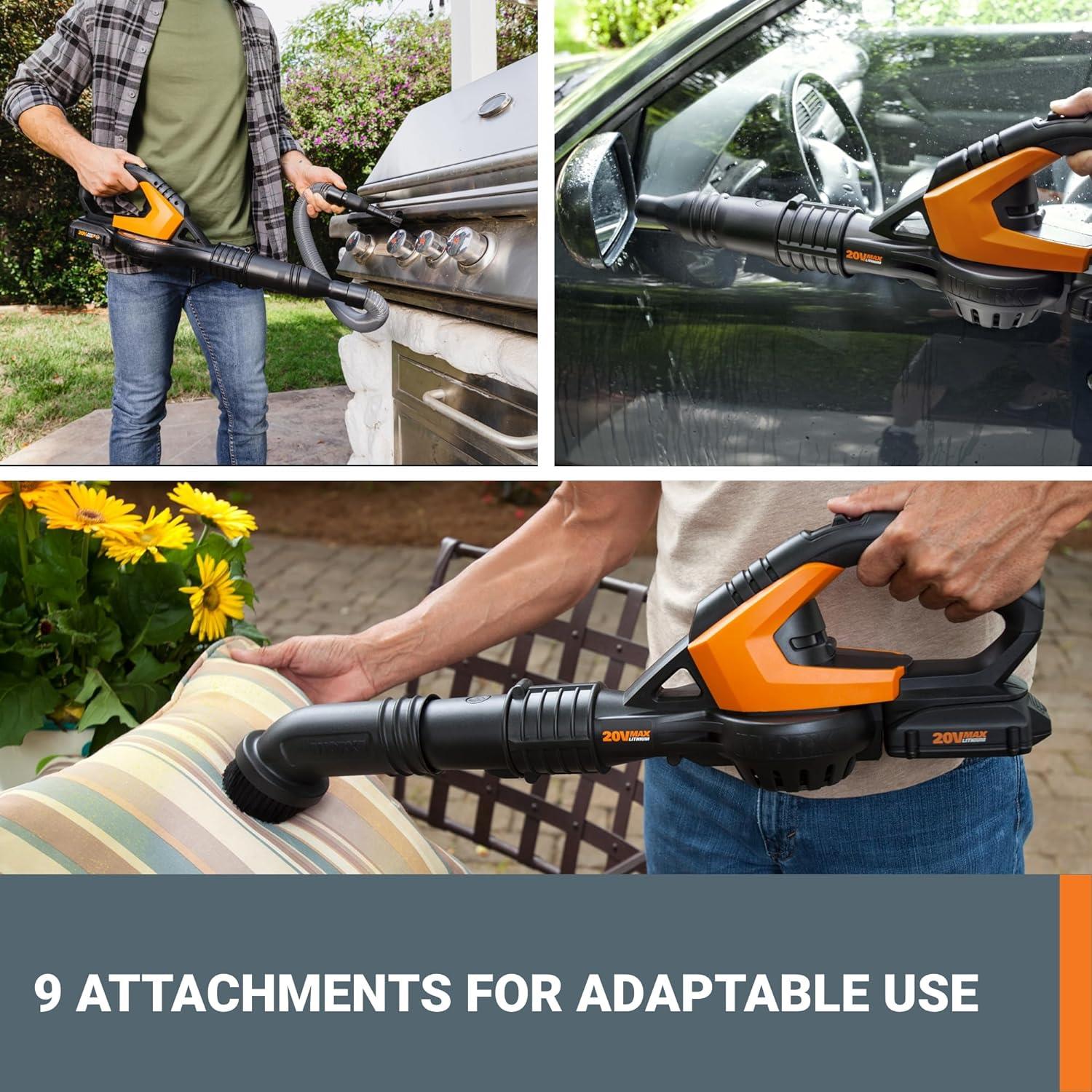 Worx AIR WG545.4 Cordless 20V Power Share 4.0Ah Multi-Purpose Leaf Blower with Attachments - 0