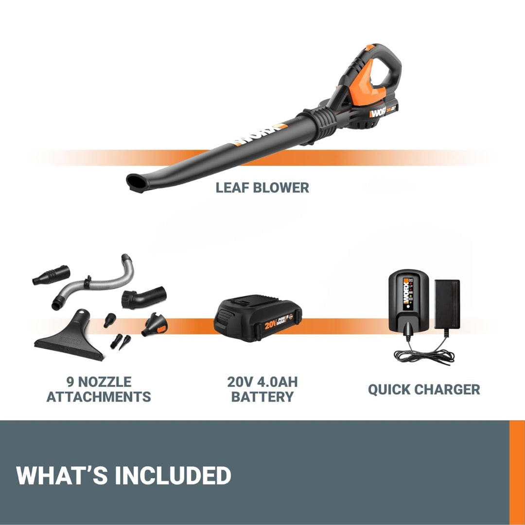 Worx AIR WG545.1 Cordless 20V Power Share 2.0Ah Multi-Purpose Leaf Blower with Attachments