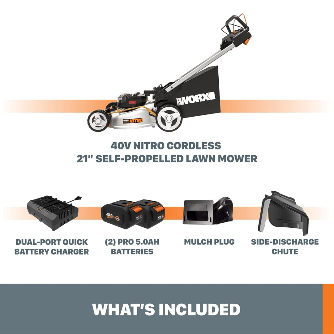 Worx WG753 Cordless 40V Nitro Self-Propelled 21" Lawn Mower