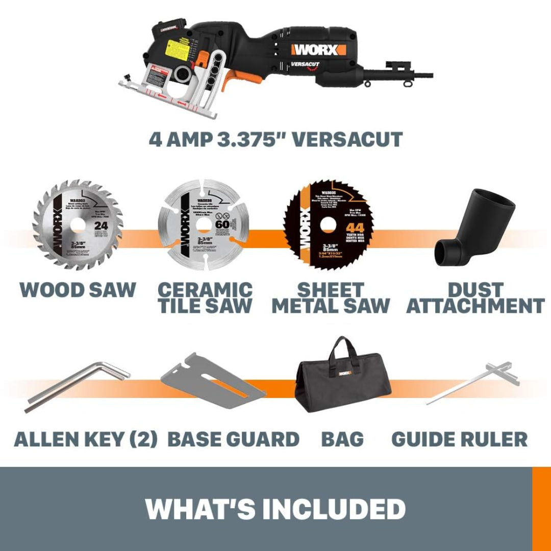 Worx WX420L Corded 3-3/8" Compact Versacut Circular Saw with Laser Guide