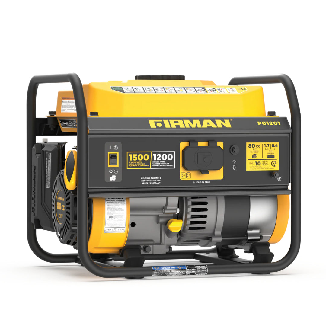 Firman P01201 Portable Gas Generator, 1500W Recoil Start