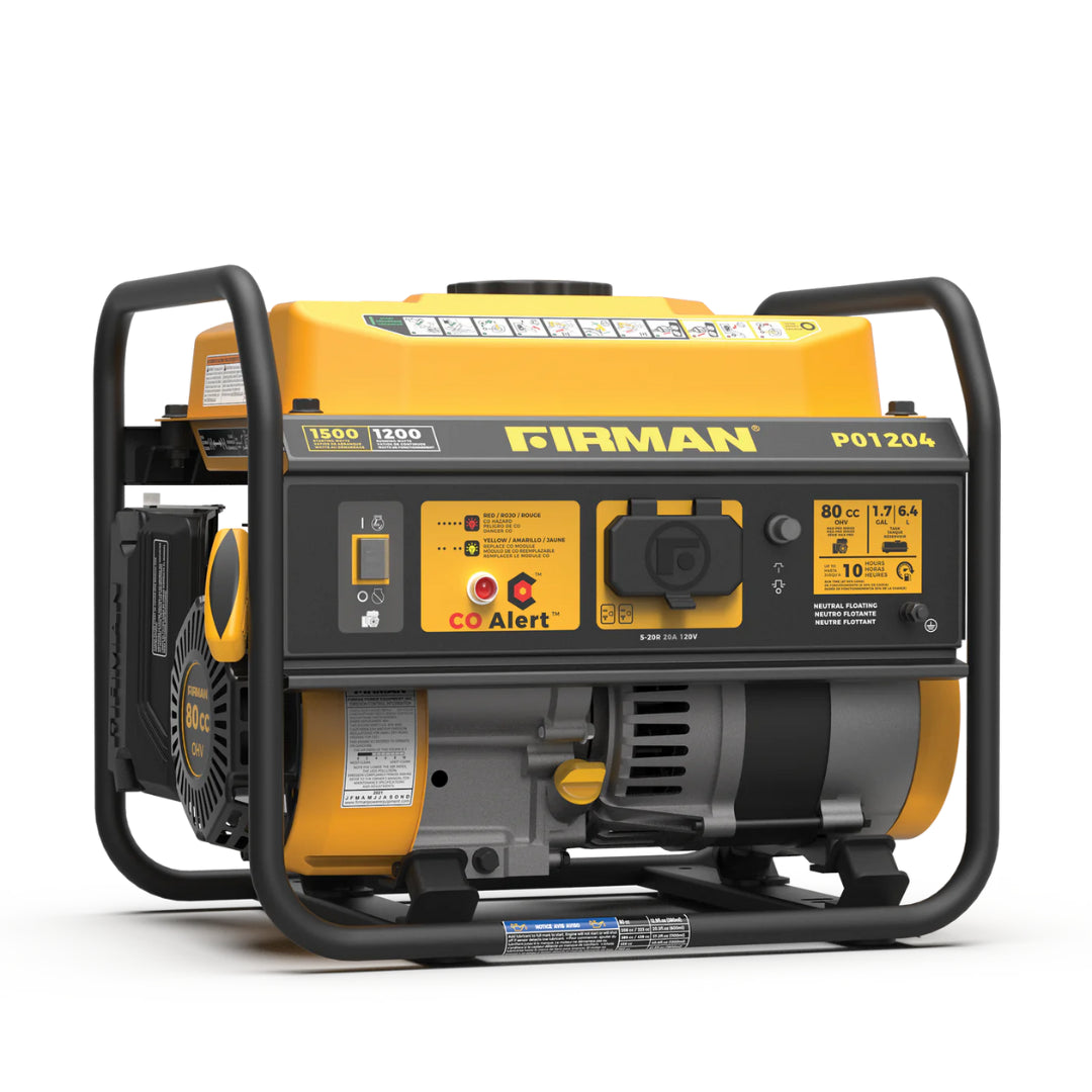 Firman P01204 Portable Gas Generator, 1500W Recoil Start w/ CO Alert