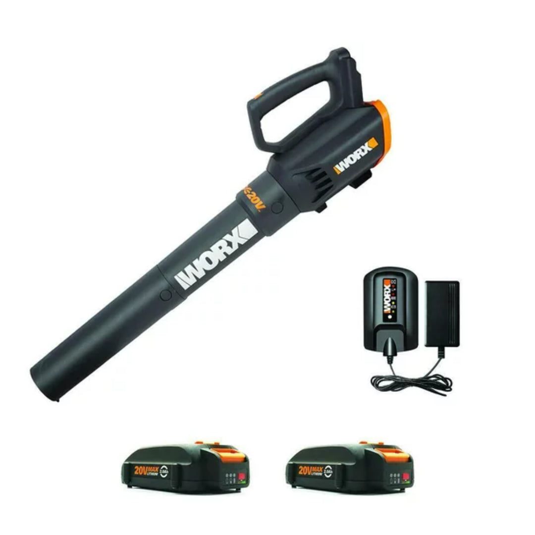 WORX WG547.1 20 Volt Power Share Cordless 2 Speed Leaf Blower w/ 2 Batteries