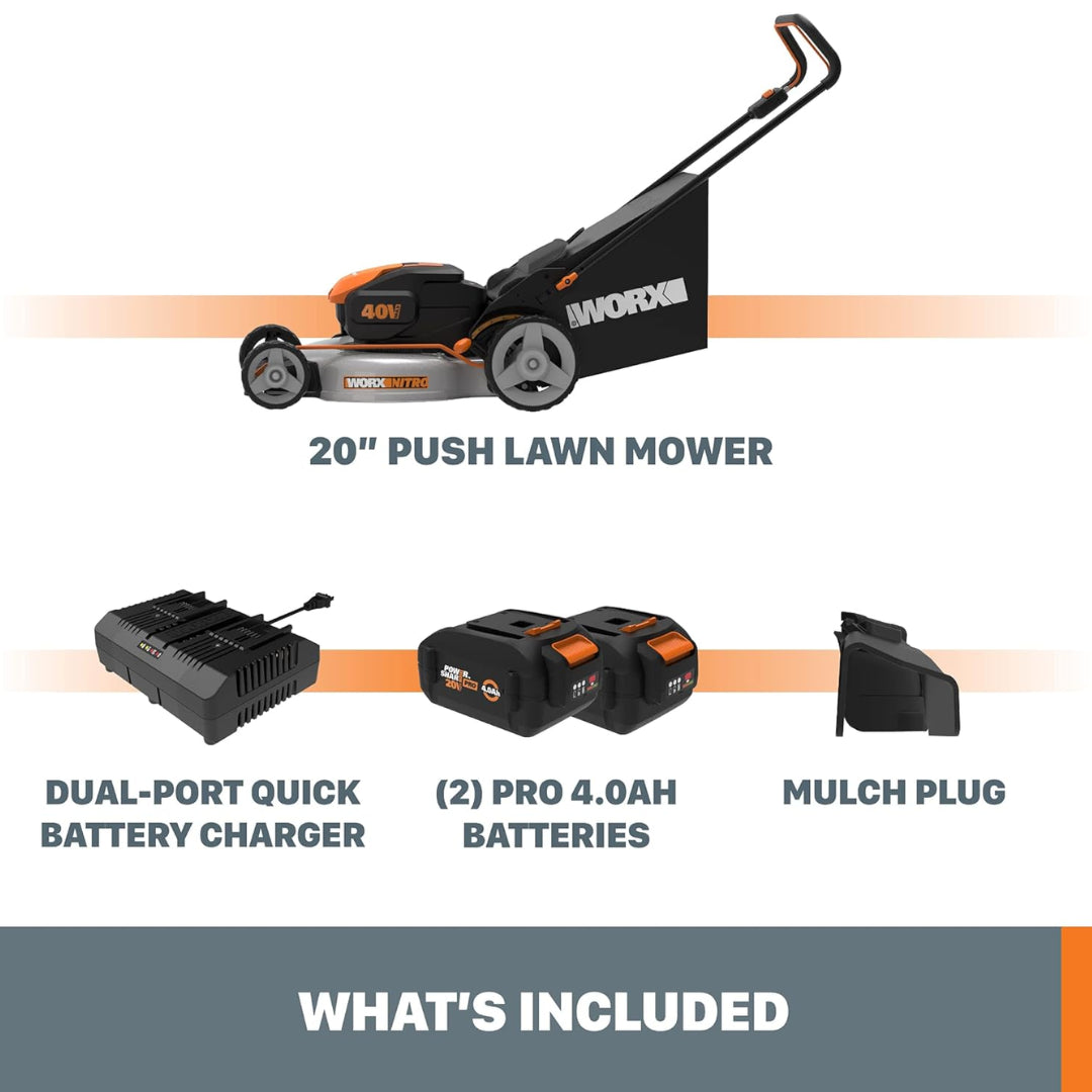 Worx WG751.3 Cordless 40V Nitro Power Share 20" Push Lawn Mower