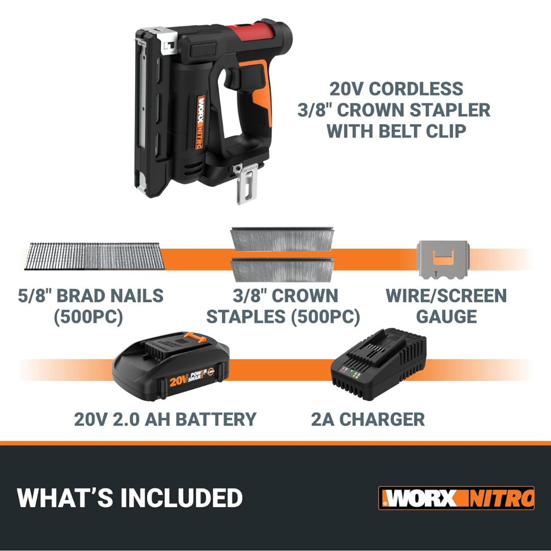 Worx WX843L Cordless 20V Nitro Power Share 3/8" Crown Stapler