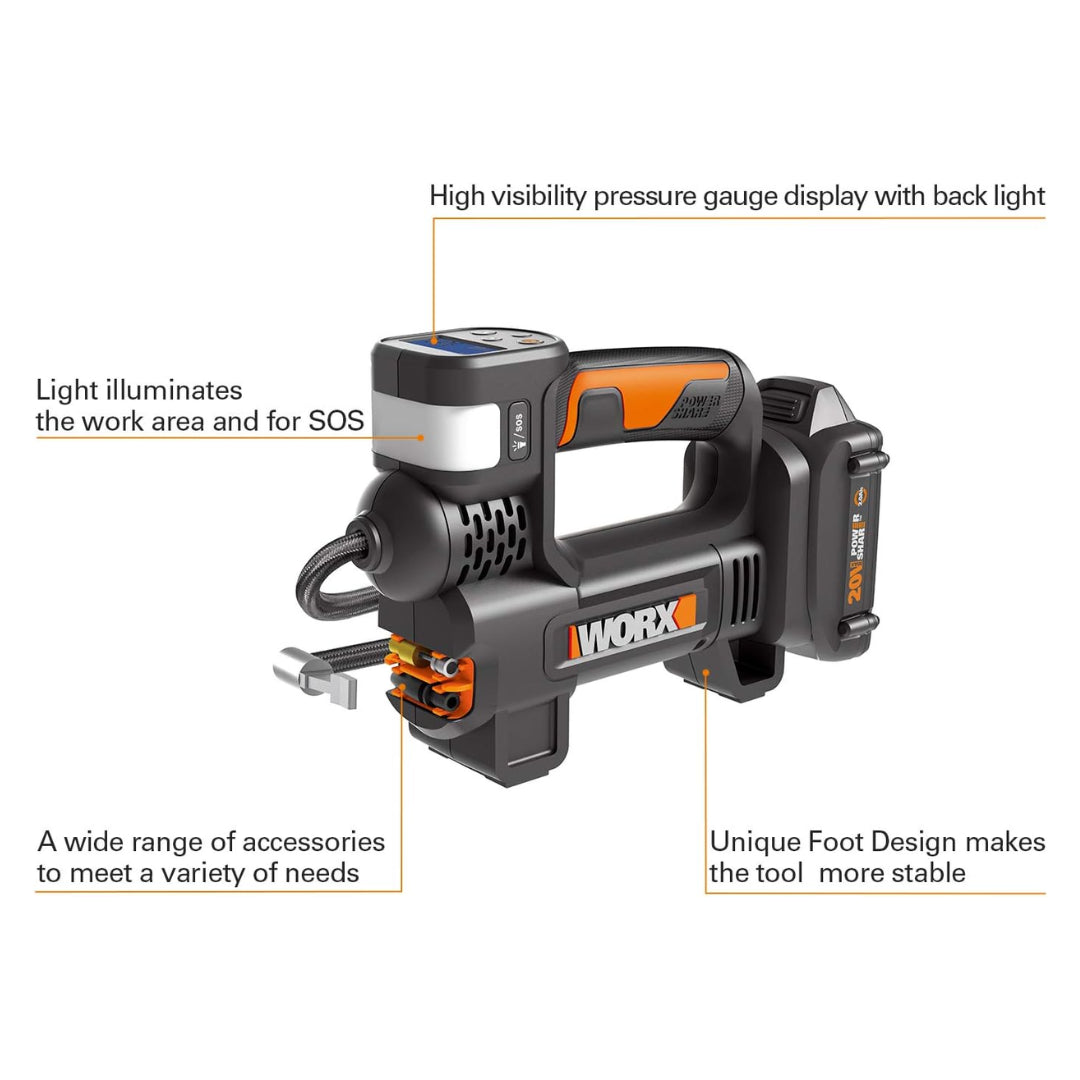 Worx WX092L Cordless 20V Power Share Portable Inflator Air Pump - 0