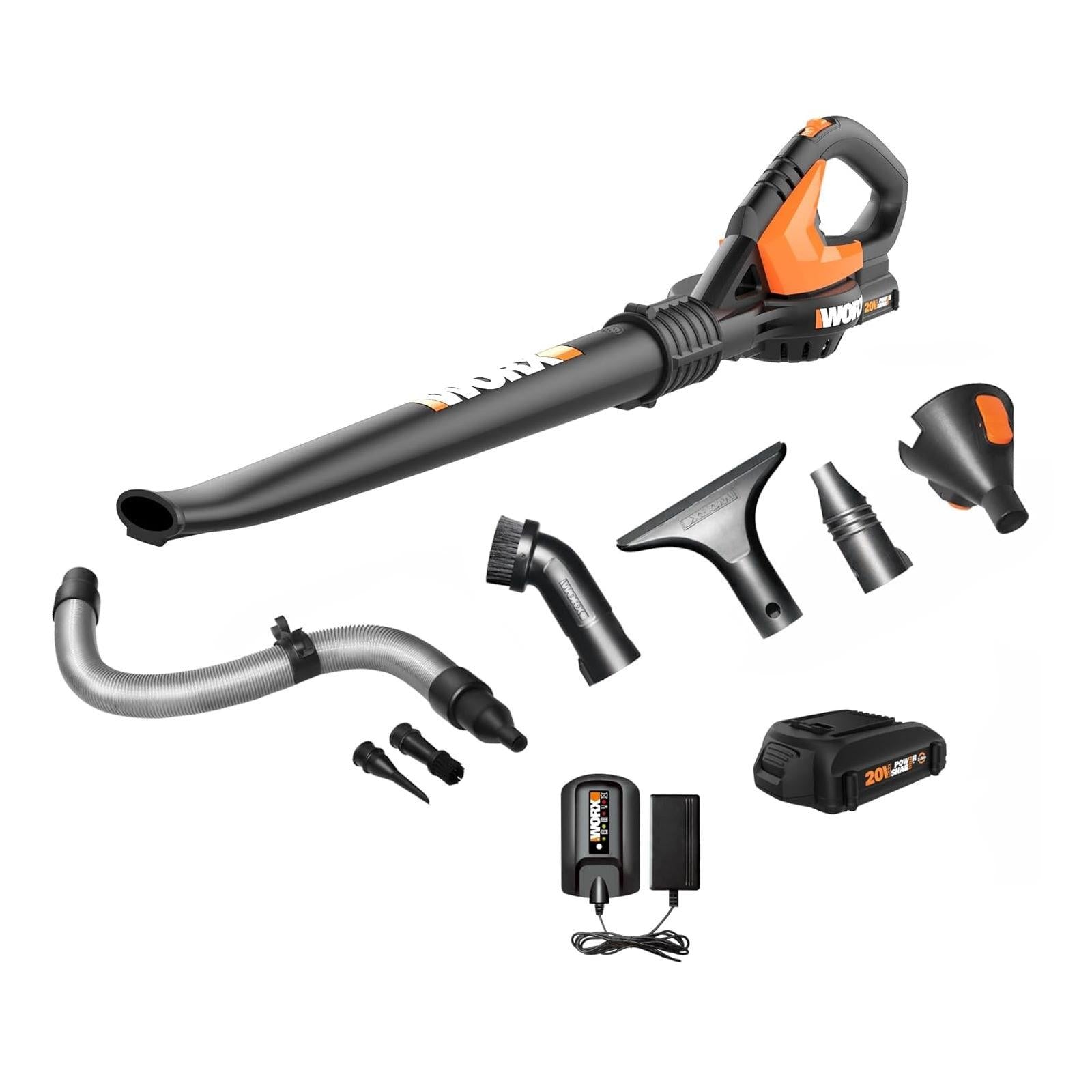 Worx AIR WG545.1 Cordless 20V Power Share 2.0Ah Multi-Purpose Leaf Blower with Attachments