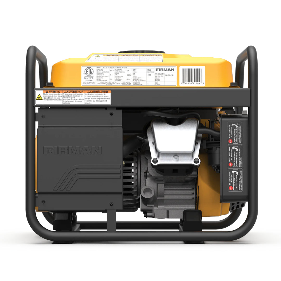 Firman P01204 Portable Gas Generator, 1500W Recoil Start w/ CO Alert