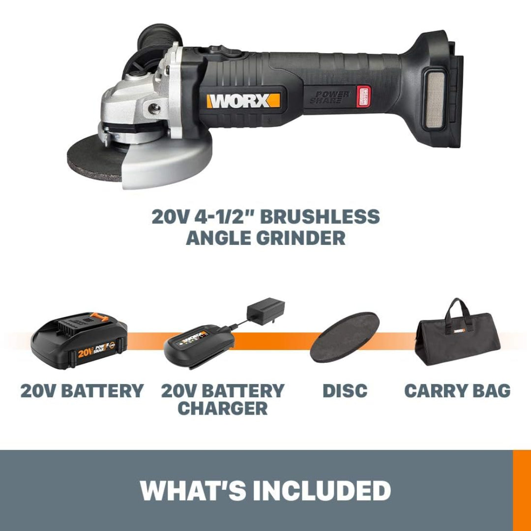 Worx WX812L Cordless 20V Nitro Power Share 4.5" Angle Grinder