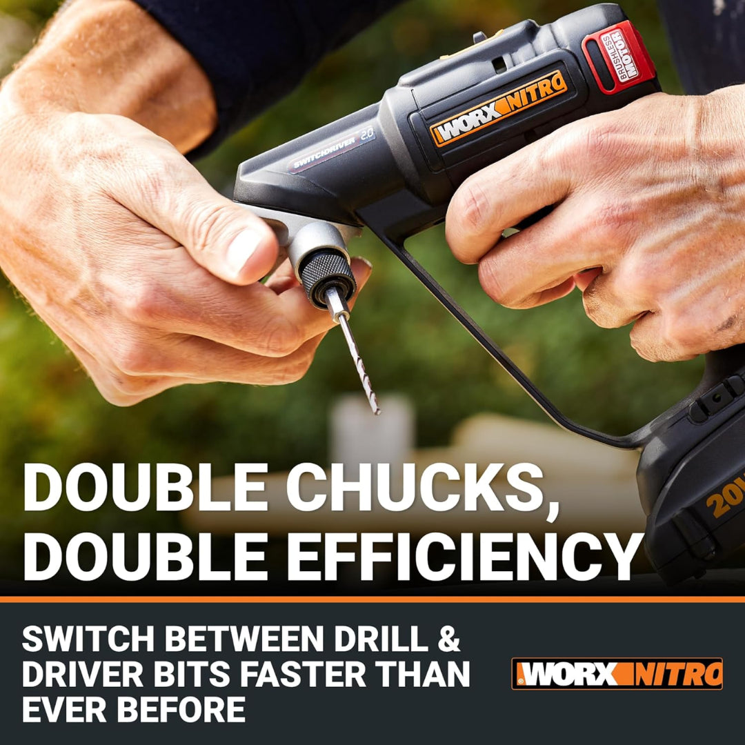 Worx WX177L Cordless 20V Switchdriver 2.0 Nitro 1/4" Dual Drill Driver