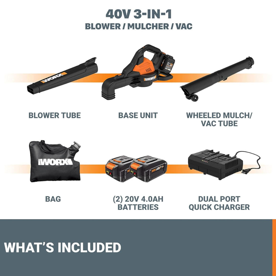 Worx WG583 Cordless 40V Power Share 350 CFM Leaf Blower/Mulcher/Vacuum - 0