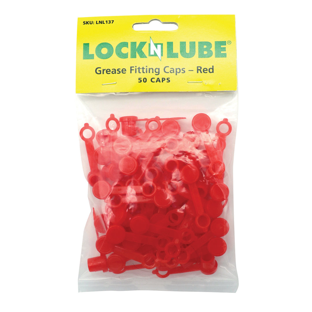 LockNLube LNL137 Grease Fitting Caps, Red (50 Caps)