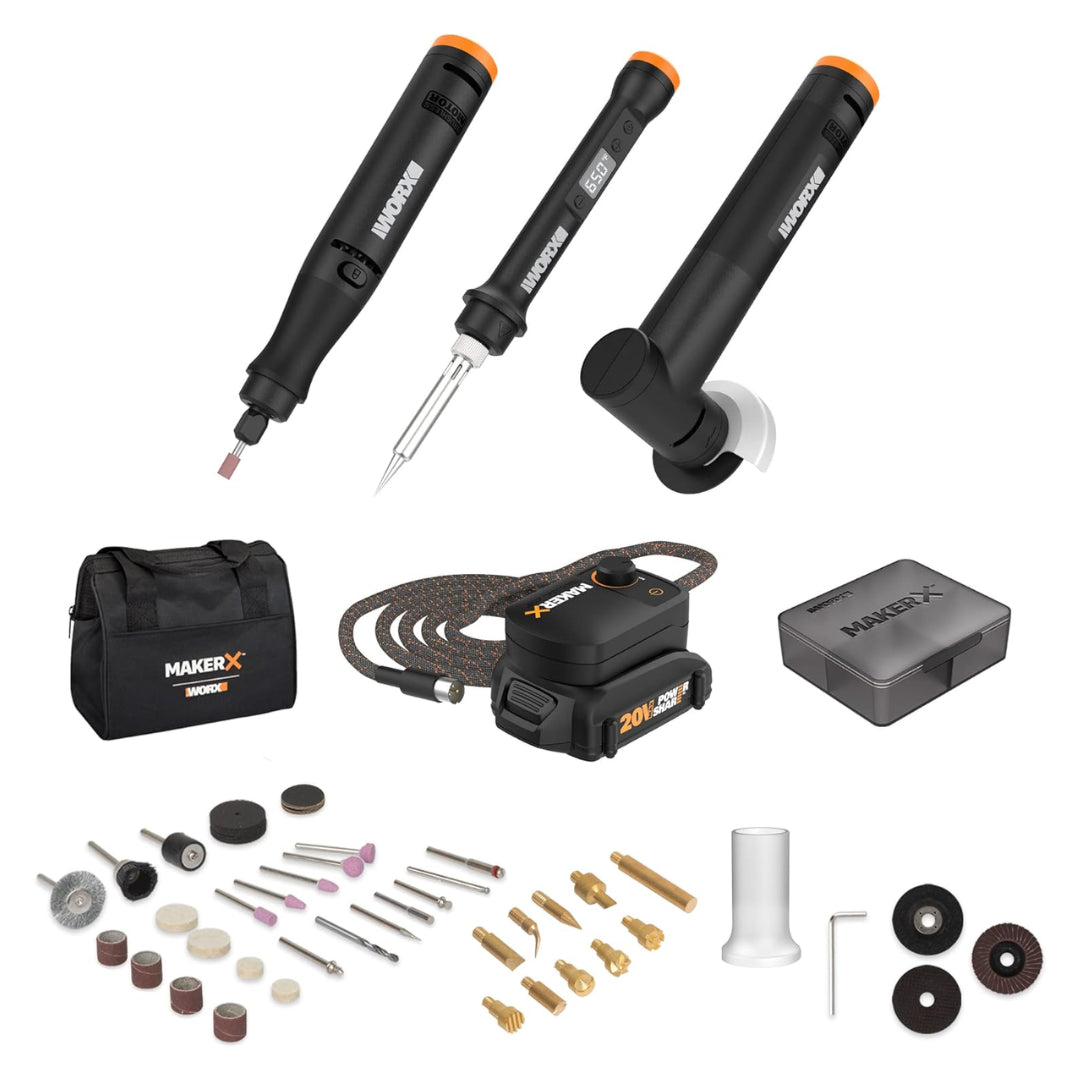 Worx WX991L MakerX 20V Rotary Tool, Angle Grinder & Wood/Metal Craft Tool Kit