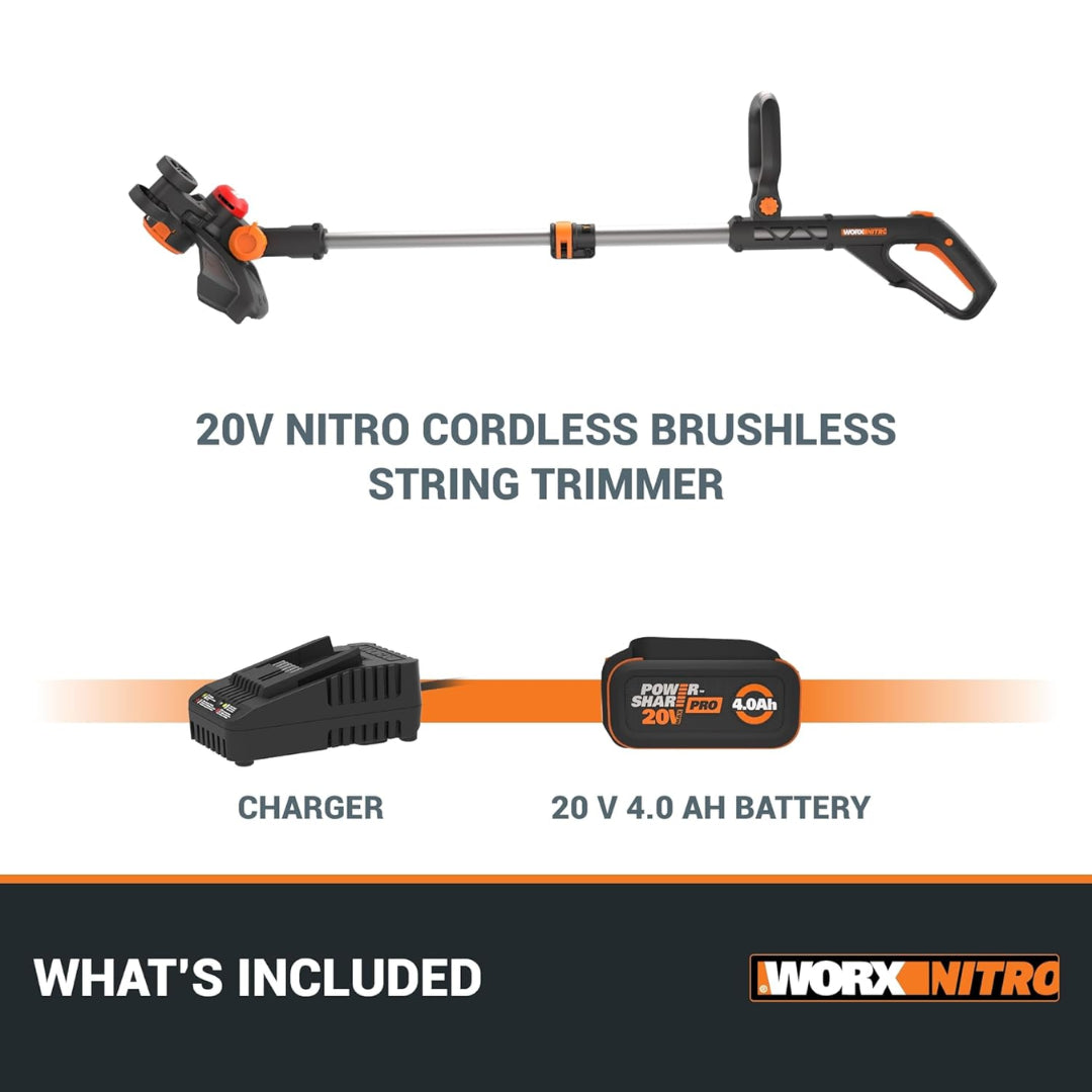 Worx WG173 Cordless 20V Nitro 13" Brushless String Trimmer / Edger with Battery & Charger