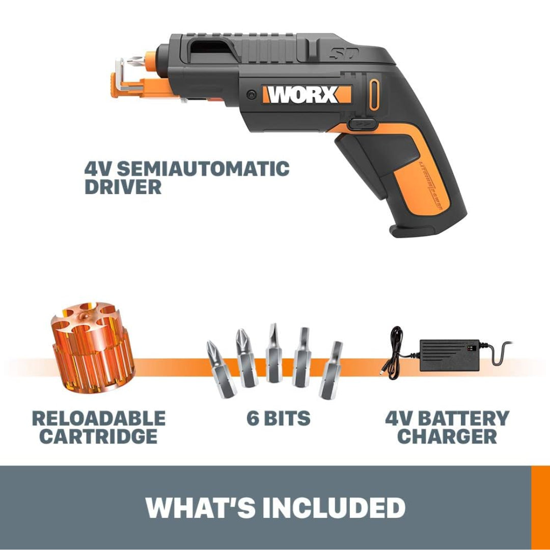 Worx WX255L Cordless 4V Electric SD Driver with Bit Cartridge & Screw Holder