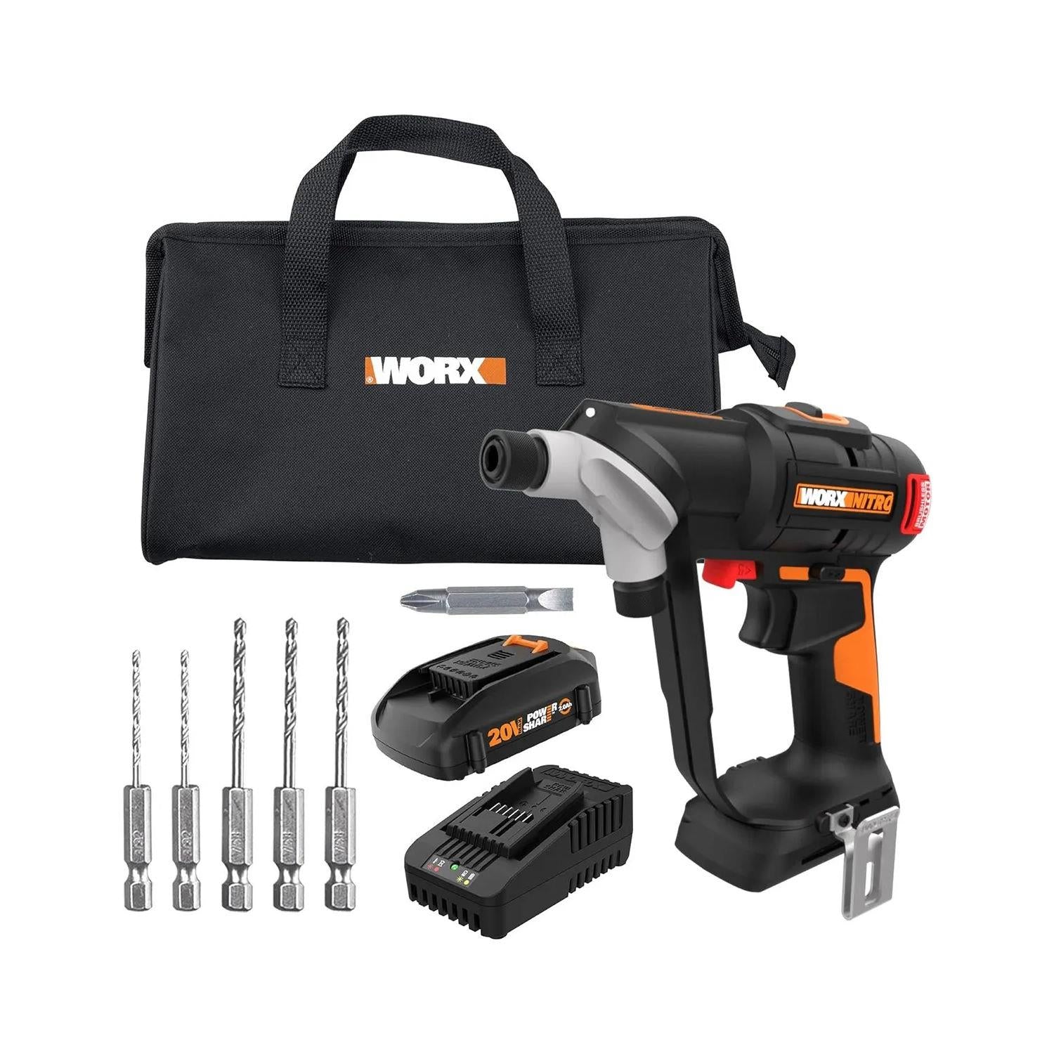 Worx WX177L Cordless 20V Switchdriver 2.0 Nitro 1/4" Dual Drill Driver