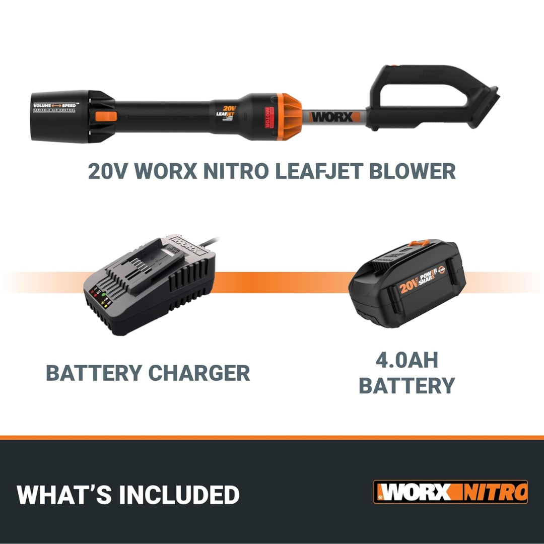 Worx WG543 Cordless 410 CFM LeafJet 20V Power Share Leaf Blower - 0