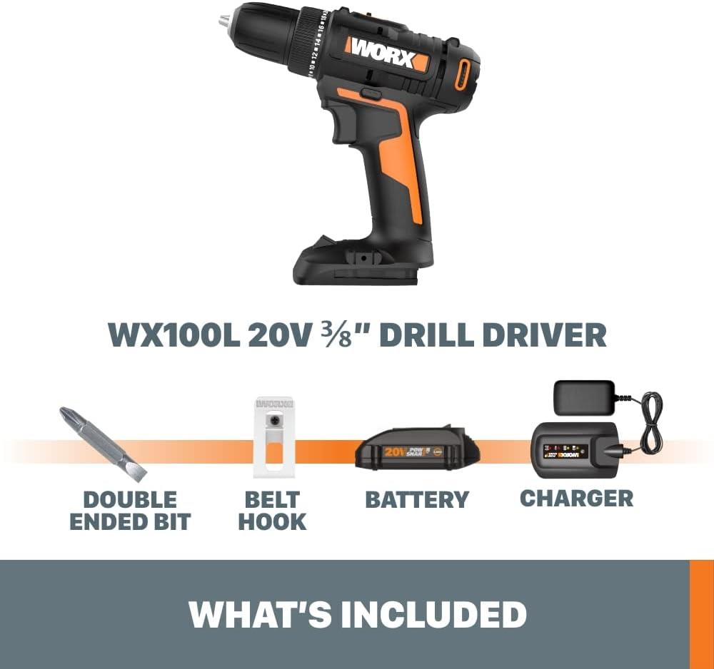 Worx WX100L Cordless 20V Power Share 3/8" Drill Driver - 0