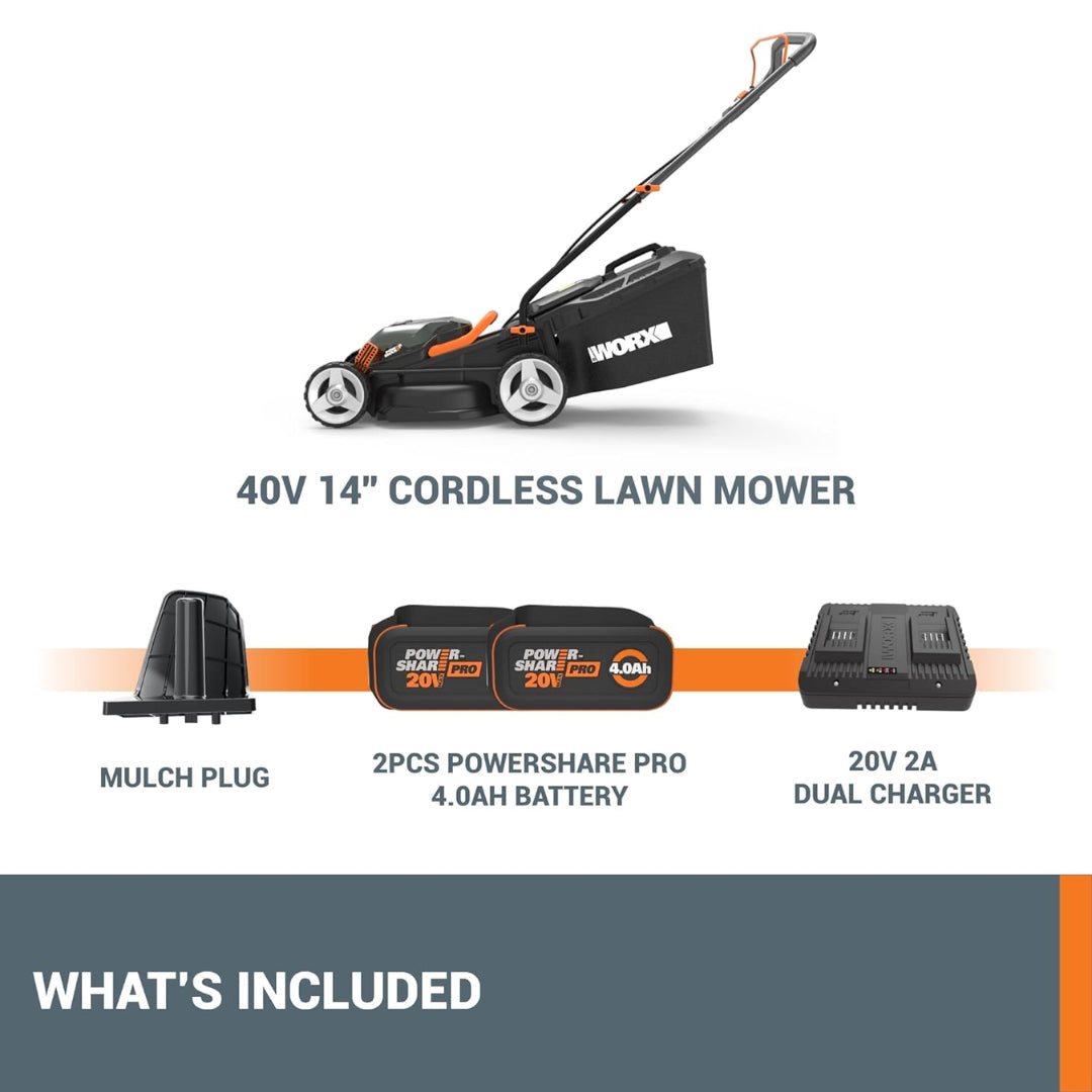 Worx WG779 Cordless 40V Power Share 14" Push Lawn Mower